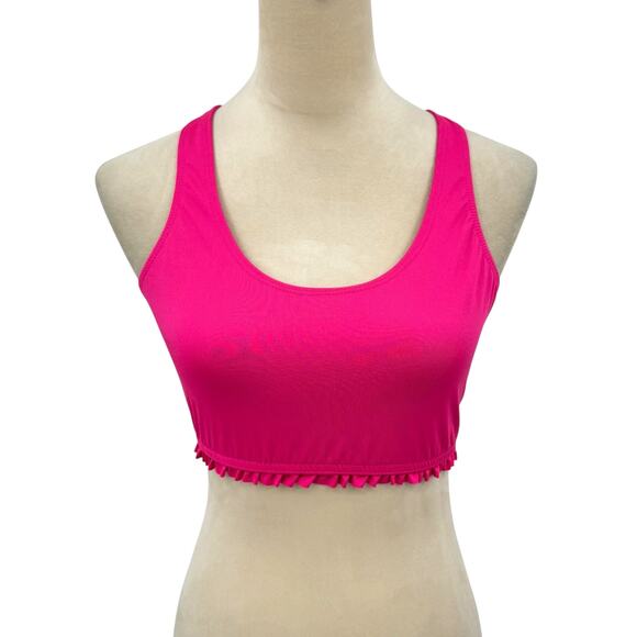 143 Story Lizzy Two Piece Hot Pink Ruffle High Waist Legging Crop Tank Set - Picture 6 of 16